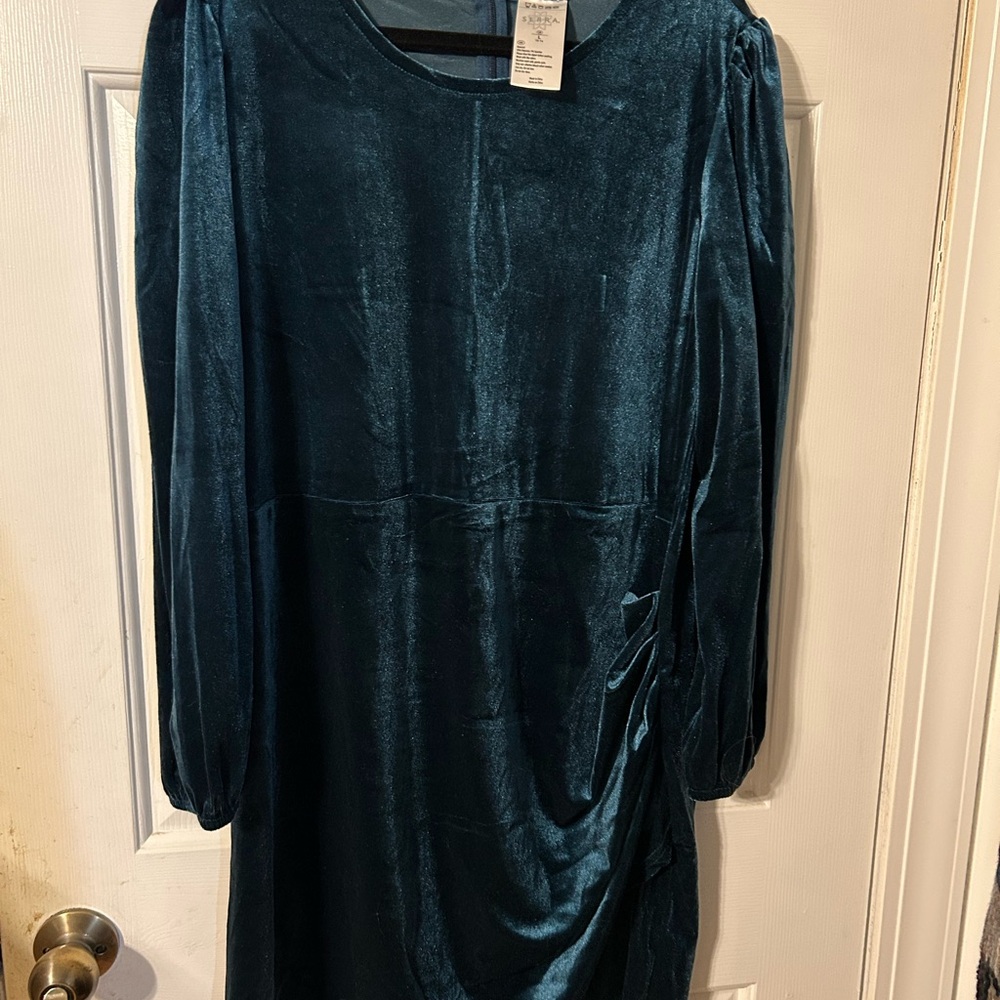Serra Teal Velvet Long Sleeve Dress